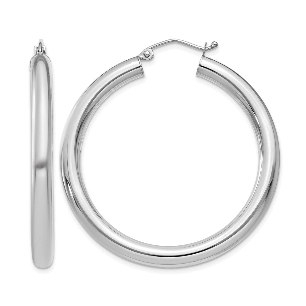 14K White Gold 4x40mm Polished Lightweight Tube Hoop Earrings