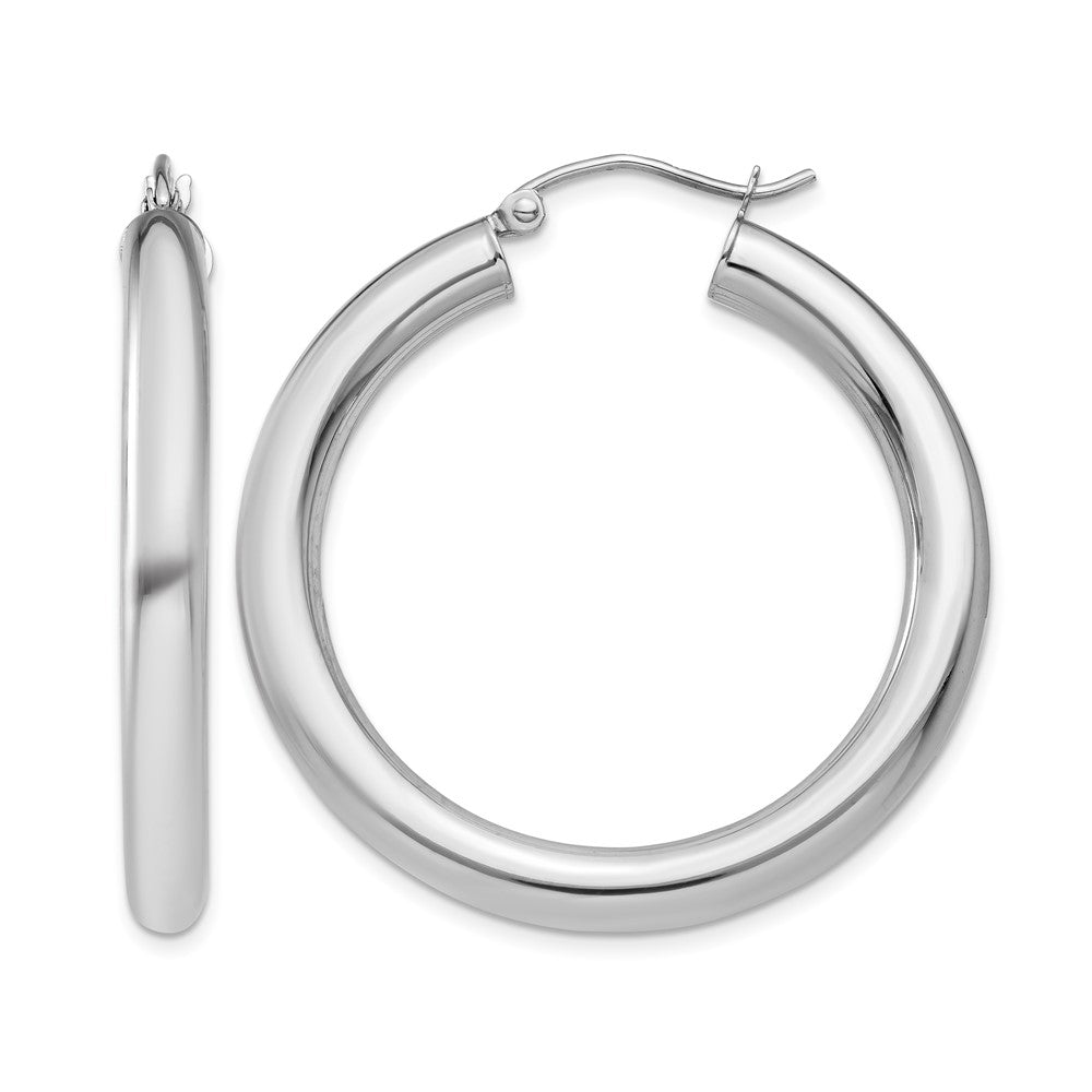 14K White Gold 4x35mm Polished Lightweight Tube Hoop Earrings