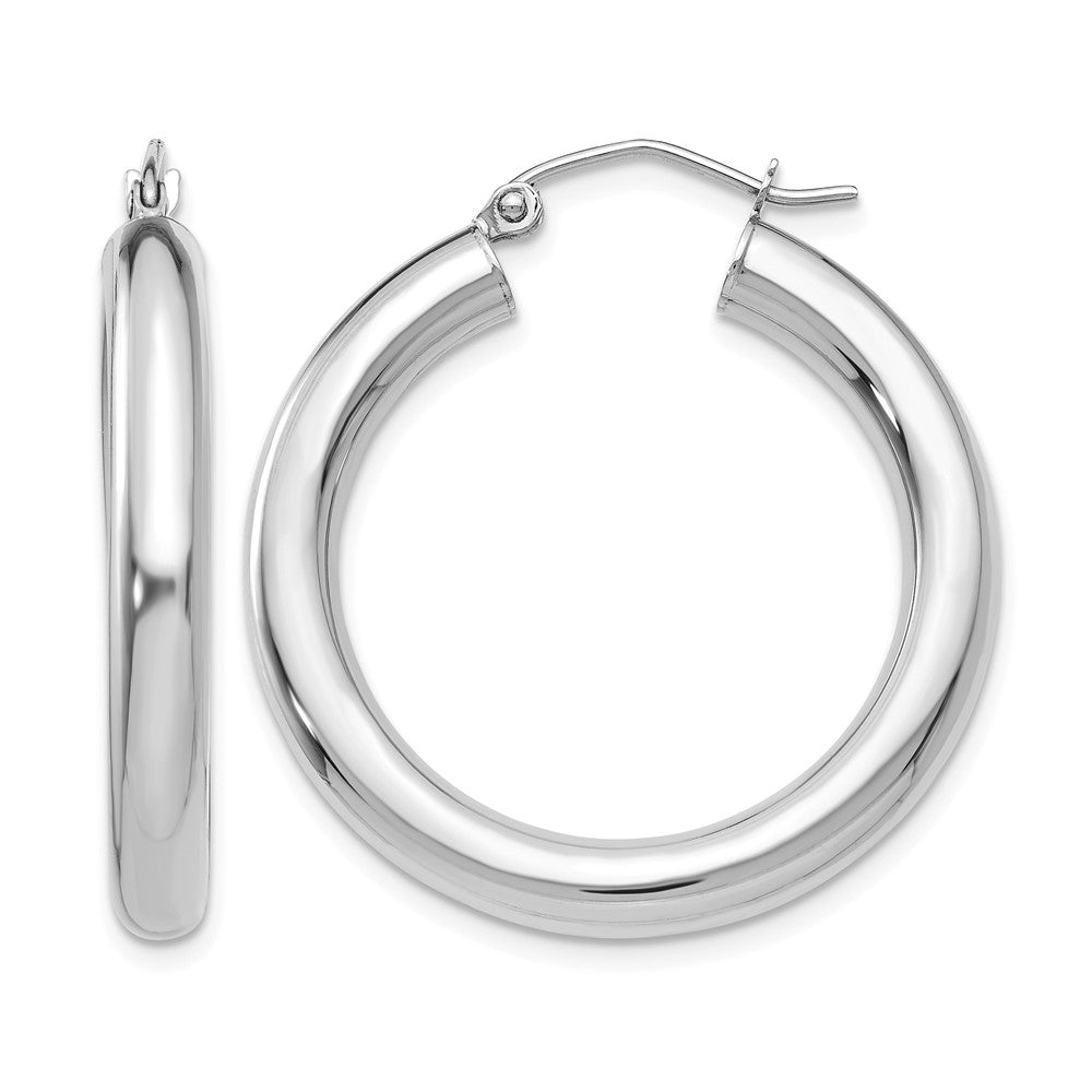 14K White Gold 4x30mm Polished Tube Hoop Earrings