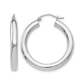14K White Gold 4x30mm Polished Lightweight Tube Hoop Earrings
