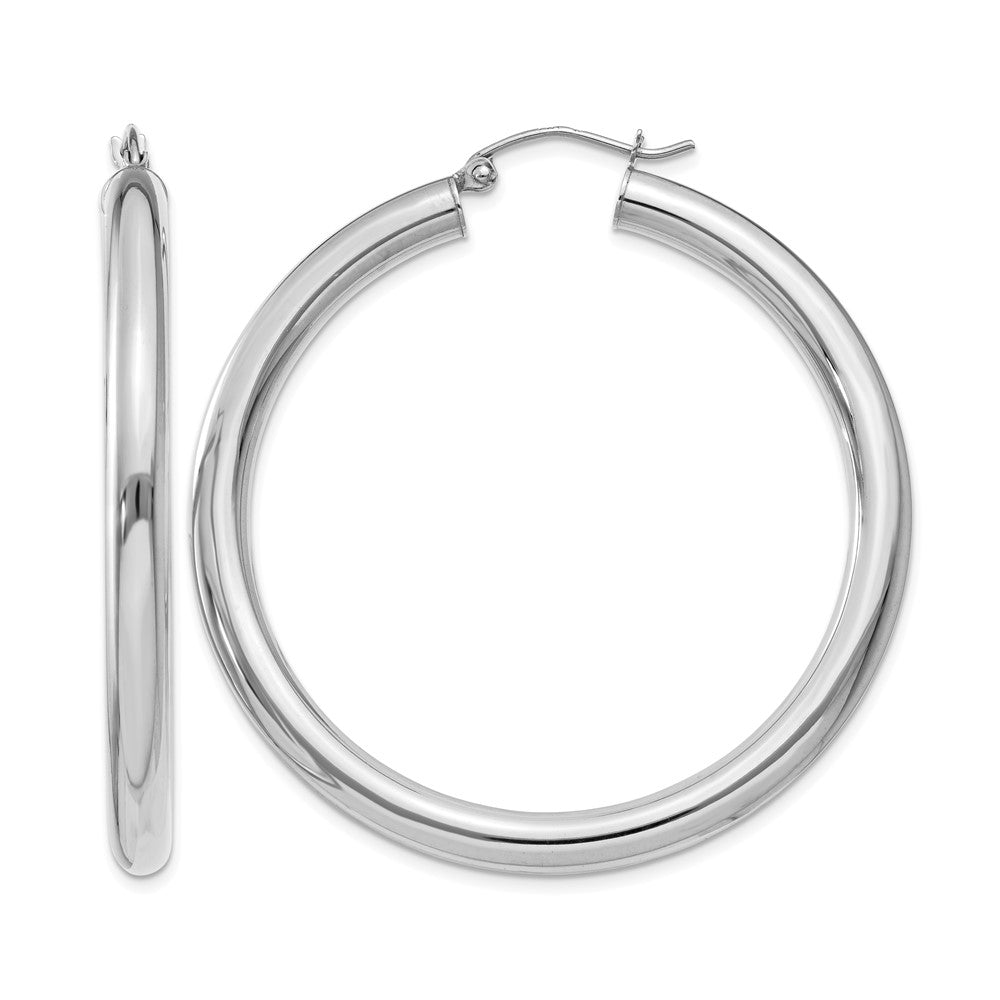 14K White Gold 4x45mm Polished Tube Hoop Earrings