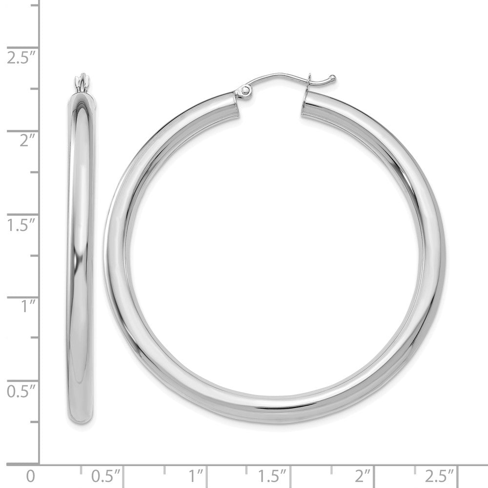 14K White Gold 4x50mm Polished Lightweight Tube Hoop Earrings