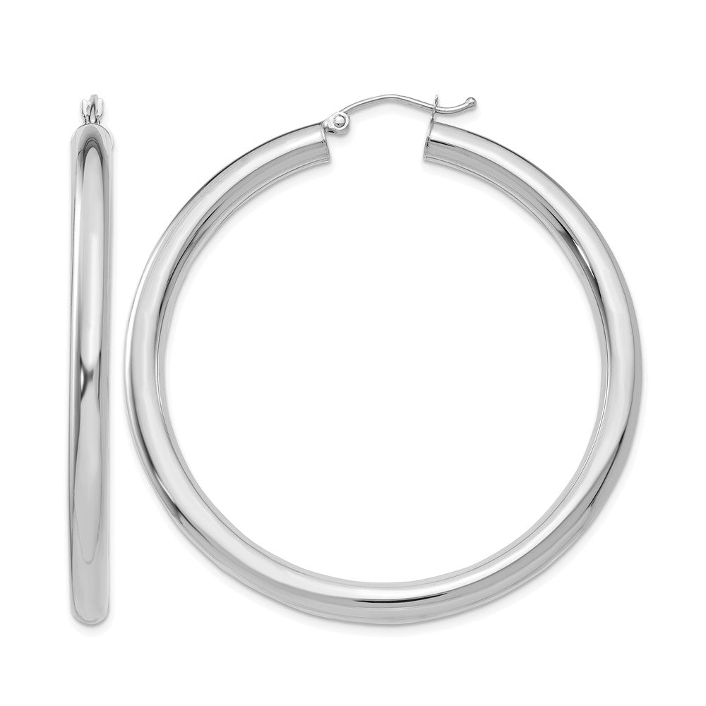 14K White Gold 4x50mm Polished Lightweight Tube Hoop Earrings