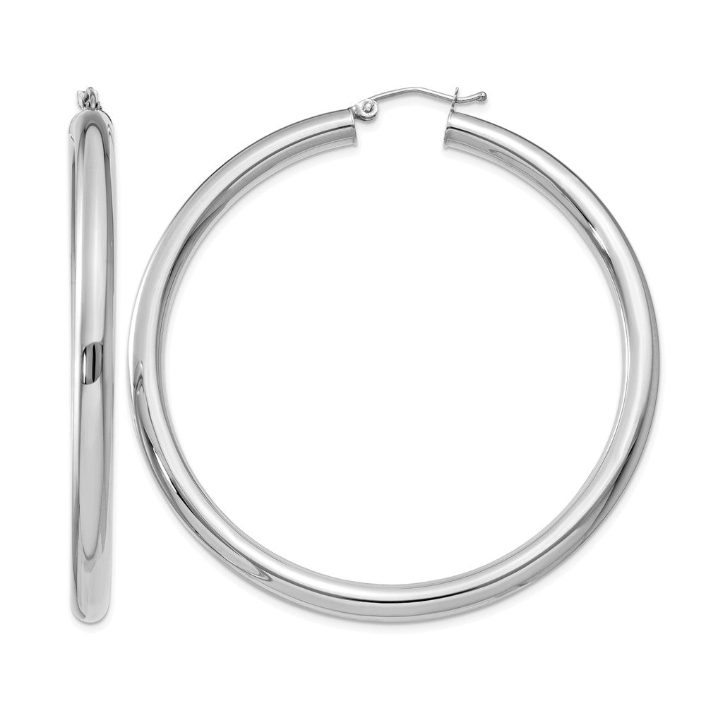 14K White Gold 4x55mm Polished Lightweight Tube Hoop Earrings