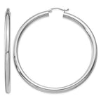 14K White Gold 4x60mm Polished Tube Hoop Earrings