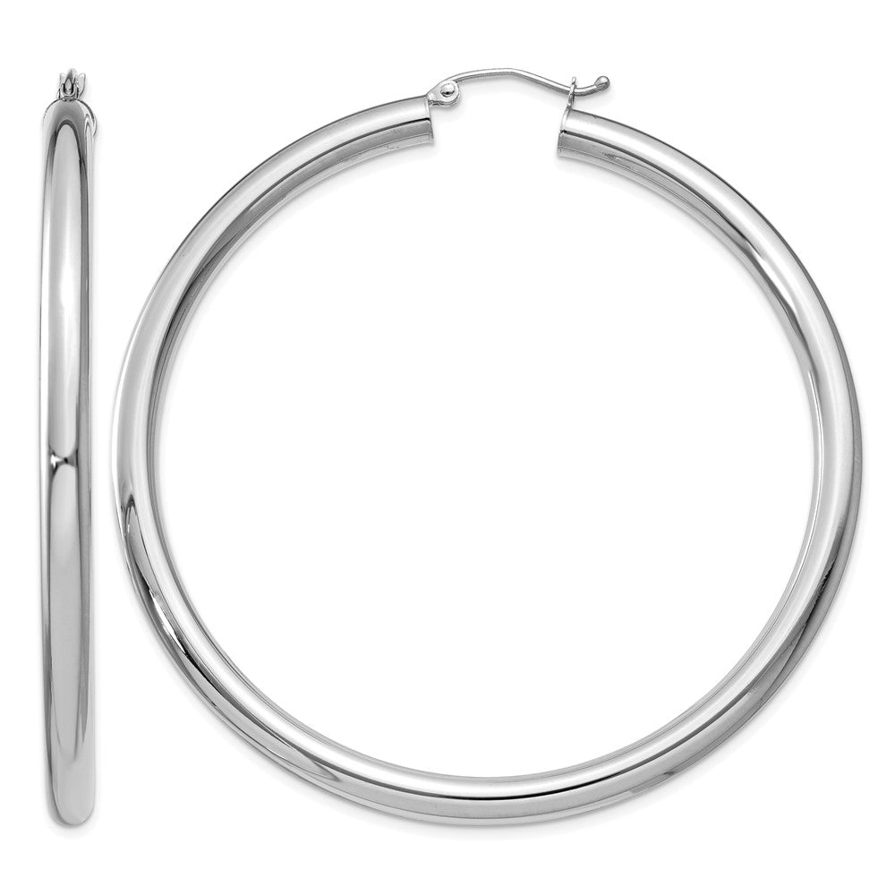 14K White Gold 4x60mm Polished Tube Hoop Earrings