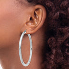 14K White Gold 4x60mm Polished Lightweight Tube Hoop Earrings