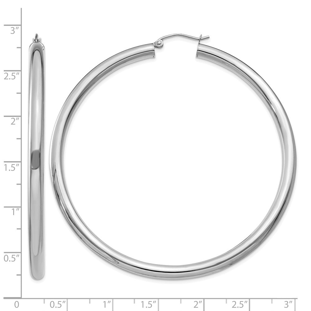 14K White Gold 4x65mm Polished Tube Hoop Earrings