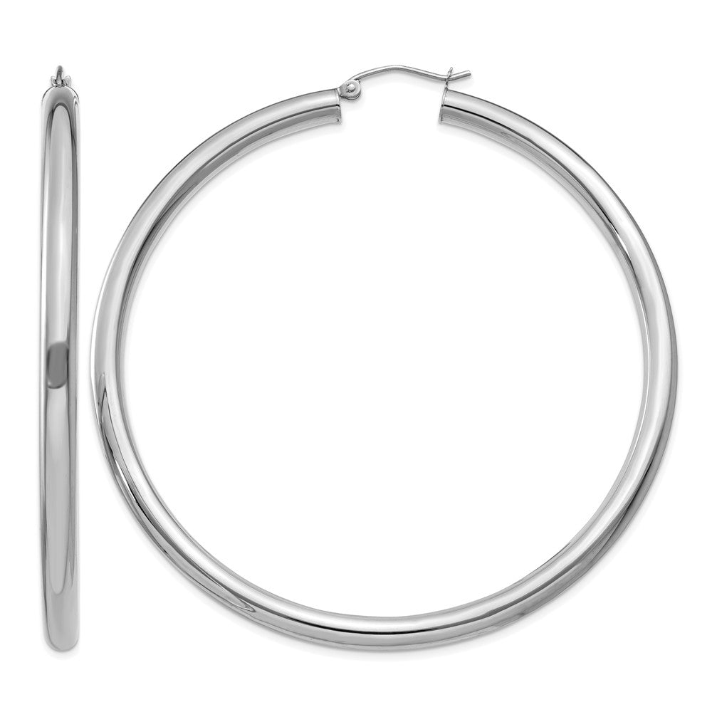14K White Gold 4x65mm Polished Lightweight Tube Hoop Earrings