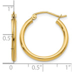 14k 2x20mm Polished Tube Hoop Earrings
