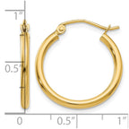 14k 2x20mm Polished Lightweight Tube Hoop Earrings