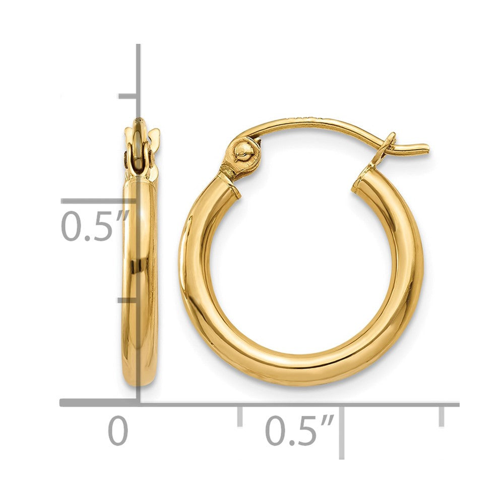 14k 2x15mm Polished Tube Hoop Earrings