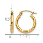 14k 2x15mm Polished Lightweight Tube Hoop Earrings