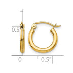 14k 2x12mm Polished Lightweight Tube Hoop Earrings
