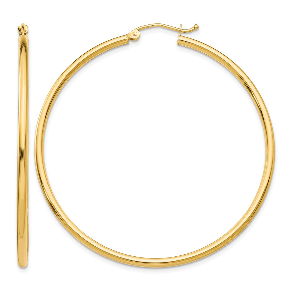 14k 2x50mm  Polished Lightweight Tube Hoop Earrings