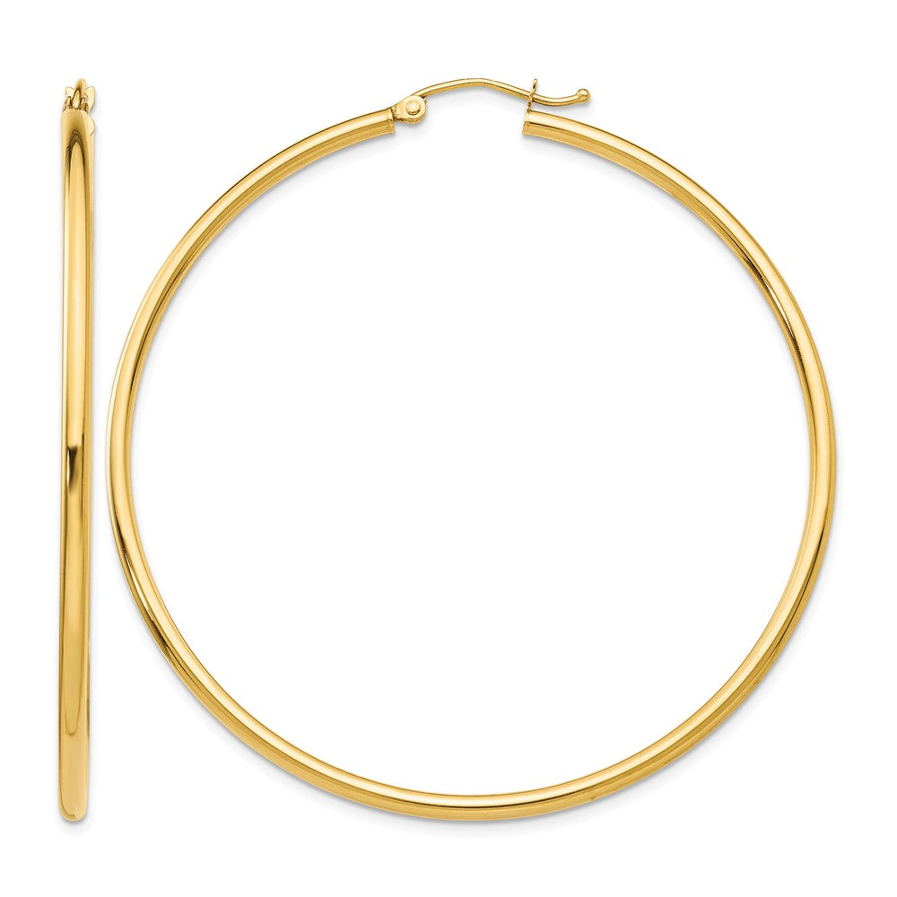 14k 2x55mm Polished Tube Hoop Earrings