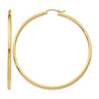 14k 2x55mm Polished Lightweight Tube Hoop Earrings