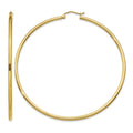 14k 2x65mm Polished Lightweight Tube Hoop Earrings