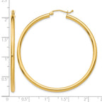 14K 2.5x50mm Polished Round Tube Hoop Earrings