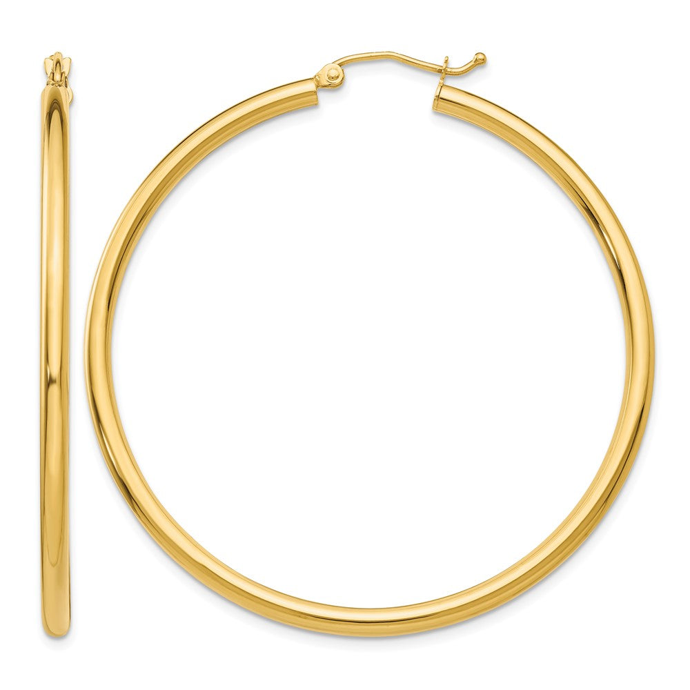 14K 2.5x50mm Polished Round Tube Hoop Earrings