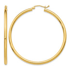 14K 2.5x50mm Polished Round Tube Hoop Earrings