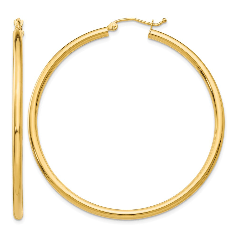 14K 2.5x50mm Polished Lightweight Tube Hoop Earrings