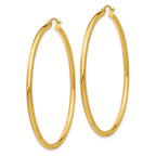 14K 2.5x55mm Polished Round Tube Hoop Earrings