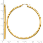 14K 2.5x55mm Polished Round Tube Hoop Earrings