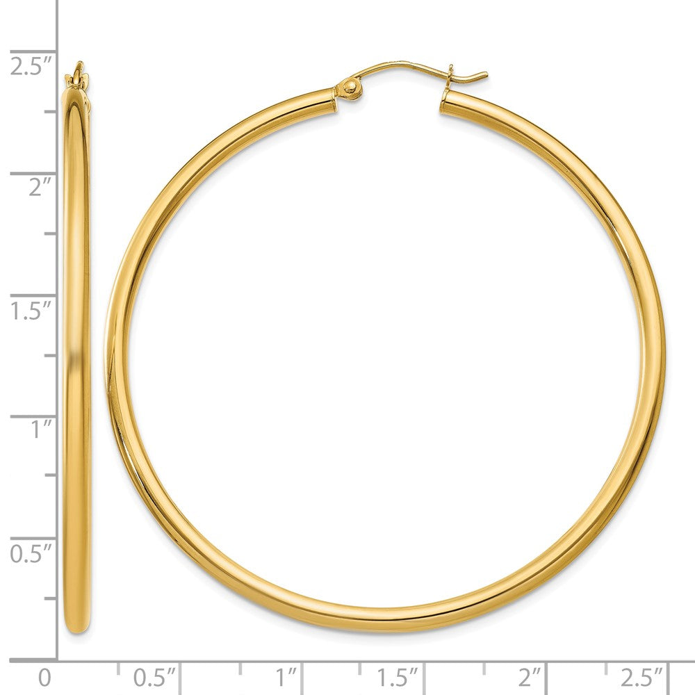 14K 2.5x55mm Polished Round Tube Hoop Earrings