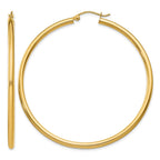14K 2.5x55mm Polished Round Tube Hoop Earrings