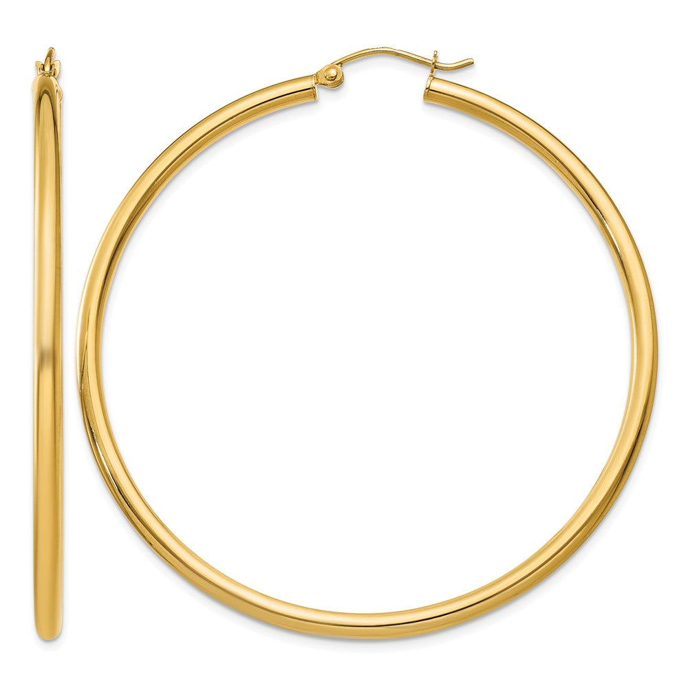 14K 2.5x55mm Polished Round Tube Hoop Earrings