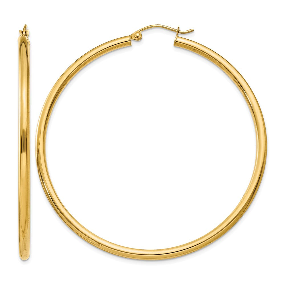 14K 2.5x55mm Polished Lightweight Tube Hoop Earrings