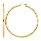 14K 2.5x60mm Polished Round Tube Hoop Earrings
