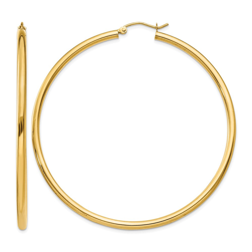 14K 2.5x60mm Polished Round Tube Hoop Earrings