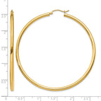 14K 2.5x60mm Polished Lightweight Tube Hoop Earrings