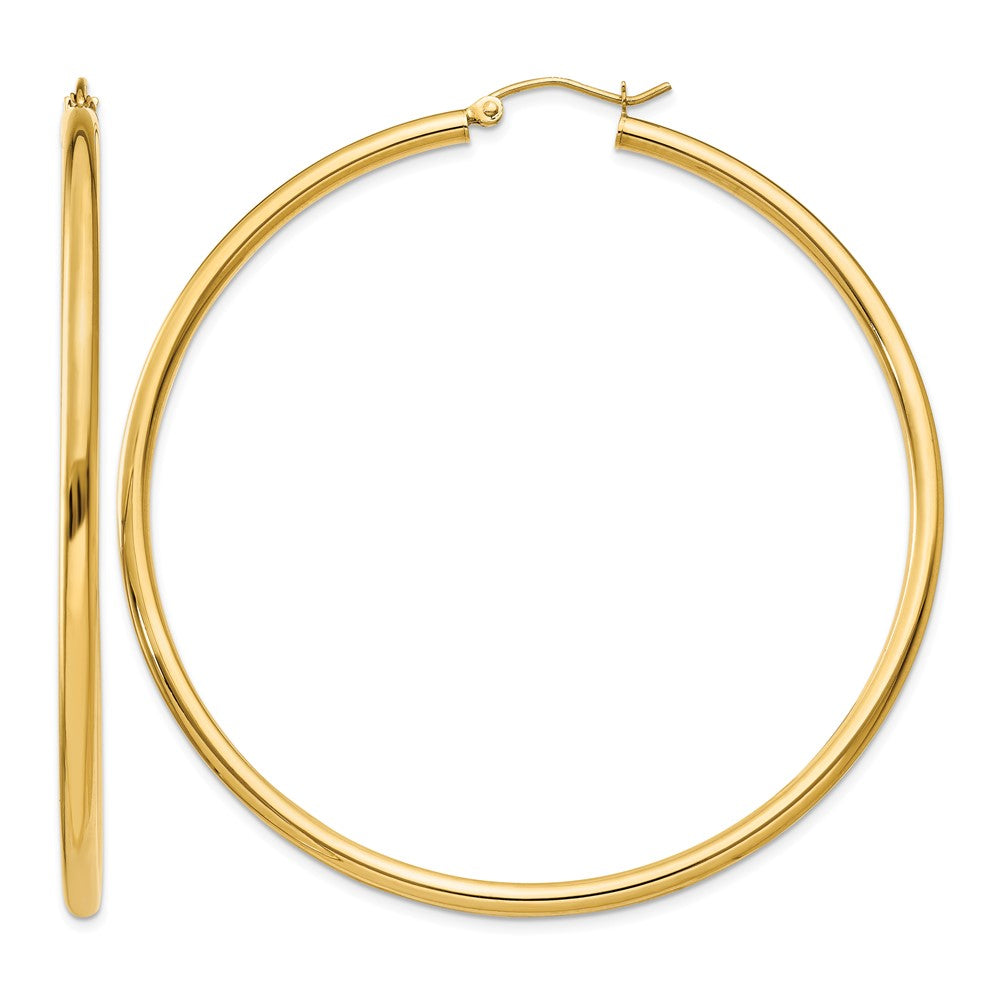14K 2.5x60mm Polished Lightweight Tube Hoop Earrings