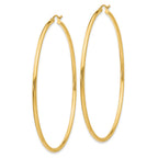 14K 2.5x65mm Polished Lightweight Tube Hoop Earrings