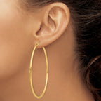 14K 2.5x65mm Polished Lightweight Tube Hoop Earrings