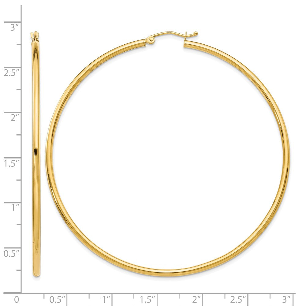 14K 2.5x65mm Polished Lightweight Tube Hoop Earrings