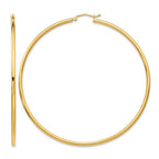 14K 2.5x65mm Polished Lightweight Tube Hoop Earrings