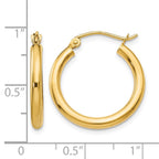 14K 2.5x20mm Polished Round Tube Hoop Earrings