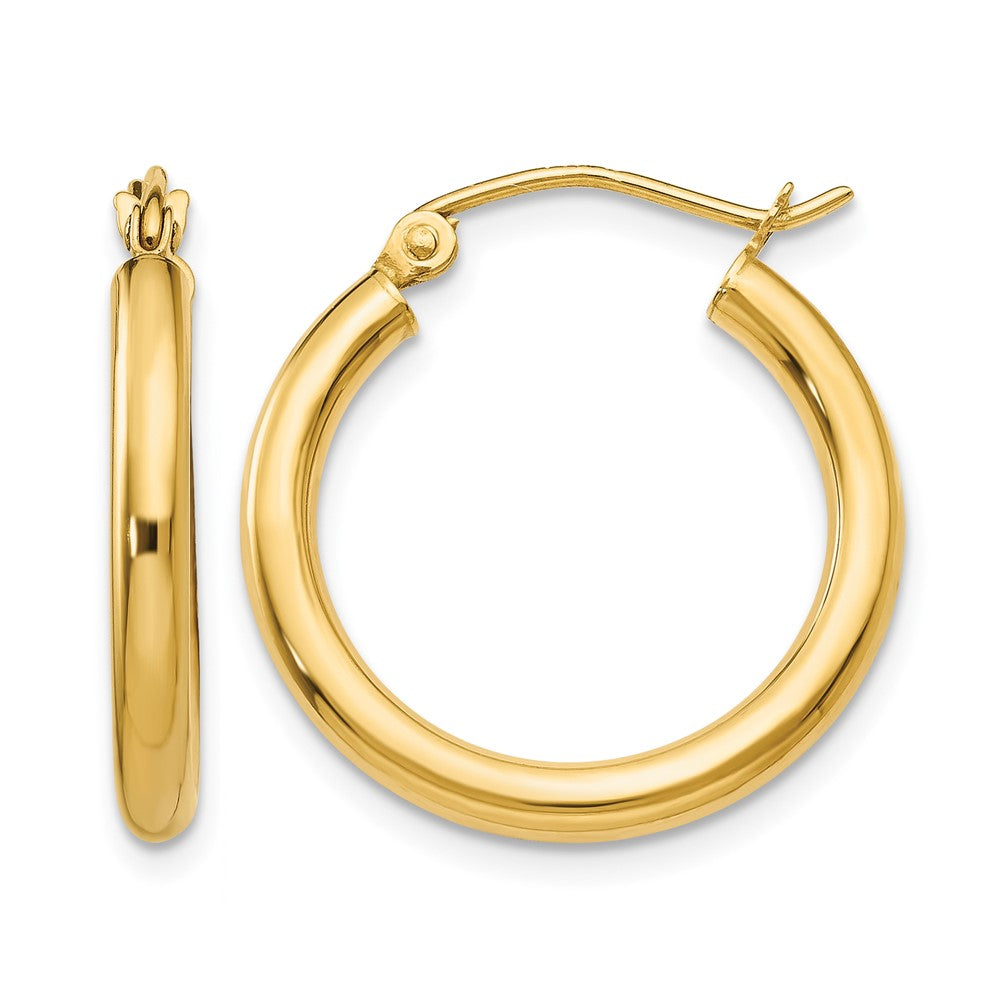 14K 2.5x20mm Polished Round Tube Hoop Earrings