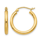 14K 2.5x20mm Polished Round Tube Hoop Earrings