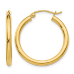 14K 2.5x25mm Polished Round Tube Hoop Earrings
