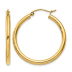 14k 2.5x30mm Polished Lightweight Tube Hoop Earrings