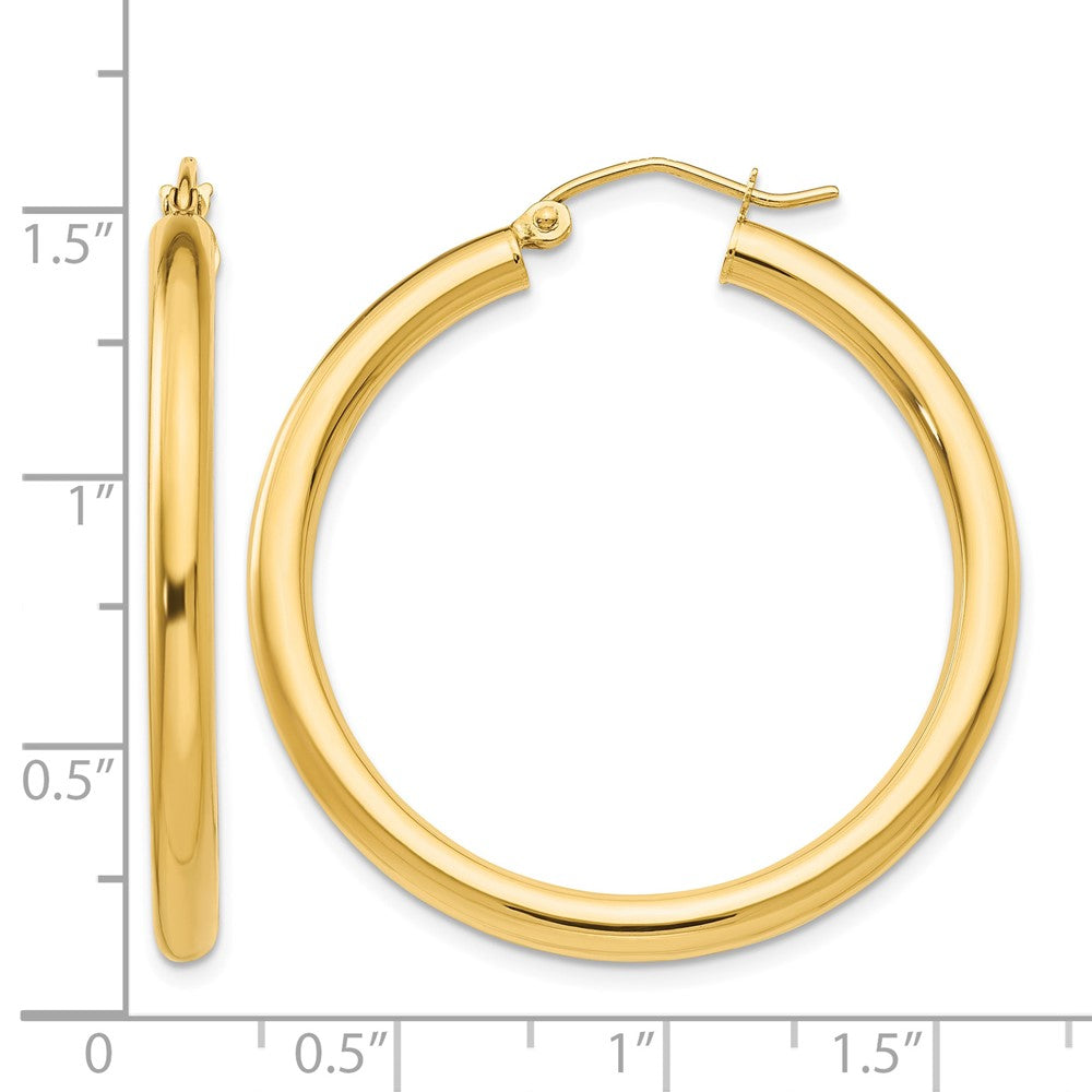 14K 3x35mm Polished Lightweight Tube Hoop Earrings