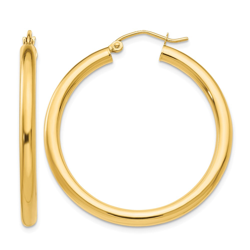 14K 3x35mm Polished Lightweight Tube Hoop Earrings