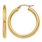 14K 3x30mm Polished Tube Hoop Earrings