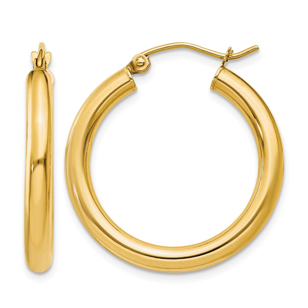 14k 3x25mm Polished Tube Hoop Earrings