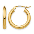 14k 3x20mm Polished Lightweight Tube Hoop Earrings